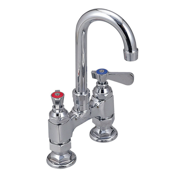 Bk Resources Optiflow Heavy Duty Faucet, 5" Gooseneck Spout, 4" O.C. Deck Mount BKF4HD-5G-G